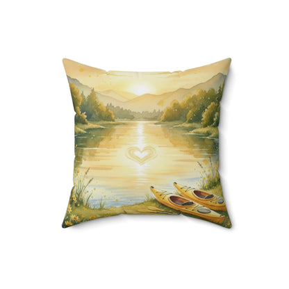 Golden Embrace Kayak Dream: Watercolor Lake Sunset Pillow